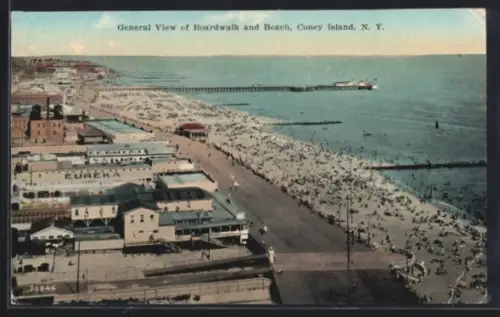 AK Coney Island, NY, General View of Boardwalk and Beach