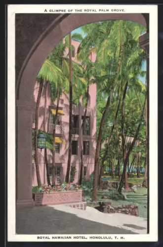 AK Honolulu, HI, Royal Hawaiian Hotel, A Glimpse of the Royal Palm Grove