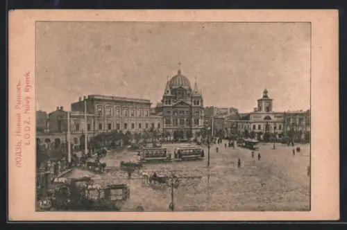 AK Lodz, Nowy Rynek, Strassenbahn