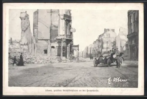 AK Löwen, Zerstörte Geschäftshäuser an der Hauptstrasse