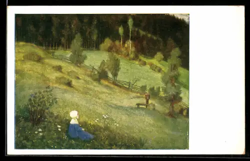Künstler-AK Matthäus Schiestl: Voralpenlandschaft