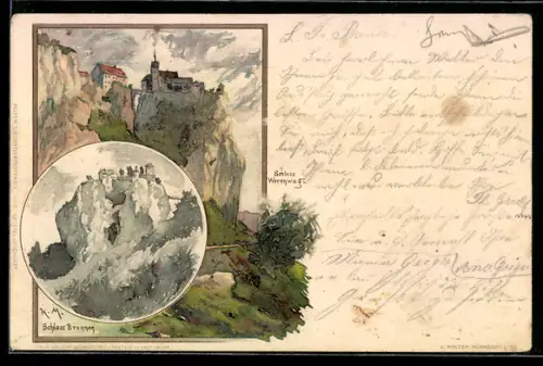 Künstler-AK Karl Mutter: Beuron, Schloss Werenwag und Schloss Bronnen