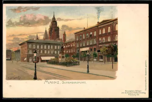 Künstler-AK Carl Münch: Mainz, Gutenbergplatz