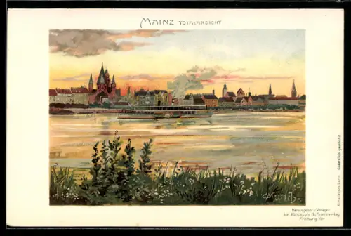 Künstler-AK Carl Münch: Mainz, Abendstimmung am Rhein