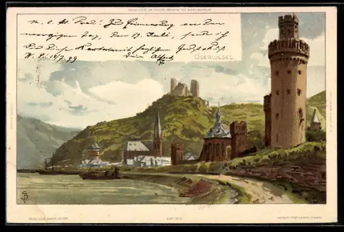 Künstler-AK Carl Biese: Oberwesel, Blick auf Turm und Ort