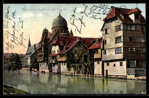 AK Nürnberg, Pegnitz-Partie mit Synagoge