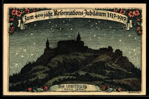 Künstler-AK Kallista: Eisenach, 400 Jahre Reformation 1517-1917, Blick zur Wartburg anno 1690