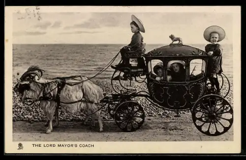 AK The Lord Mayor`s Coach, Kinder der Königsfamile von England mit einem Ziegengespann