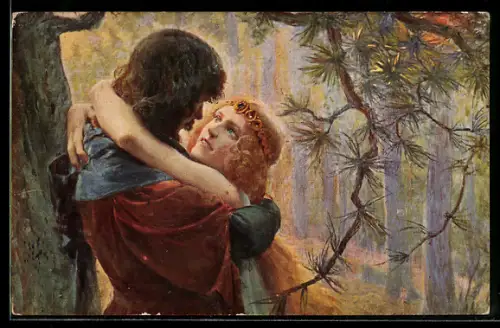 AK Tristan und Isolde eng umschlungen