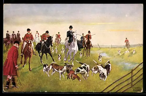 Künstler-AK Ludwig Fromme: Fuchsjagd mit Hunden