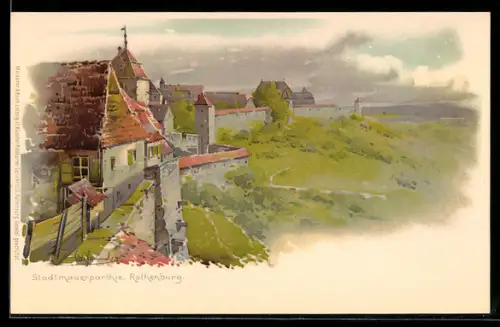 Künstler-Lithographie Otto Hammel: Rothenburg, Stadtmauerparthie