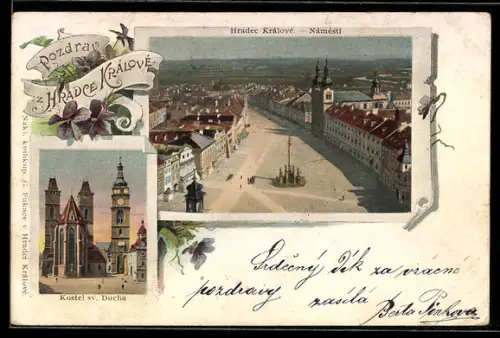 AK Königgrätz / Hradec Kralove, Namesti aus der Vogelschau, Kostel sv.Ducha