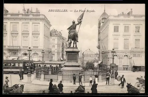 AK Bruxelles, La Place Royale, Strassenbahn