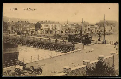 AK Liége, Pont Maghin, Strassenbahn
