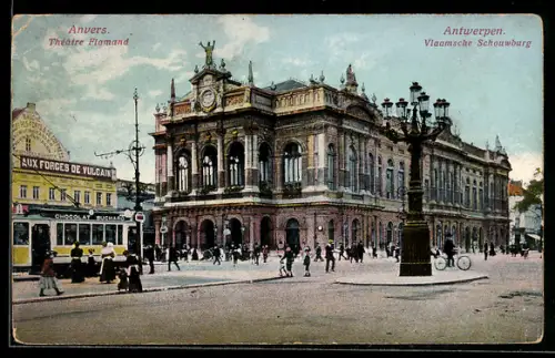 AK Antwerpen, Vlaamsche Schouwburg, Strassenbahn