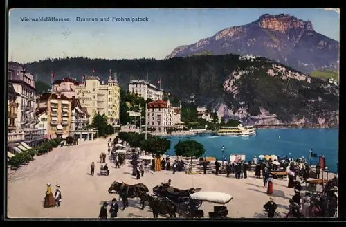 AK Brunnen, Ortspartie mit Hotel Drossel und Grand Hotel