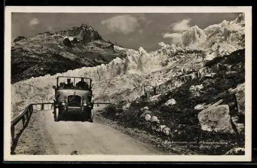 AK Saurer-Postbus auf der Gurkastrasse mit Rhonegletscher
