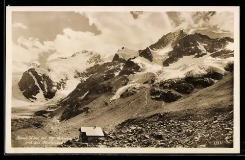 AK Boval-Hütte mit Piz Bernina und Piz Morteratsch