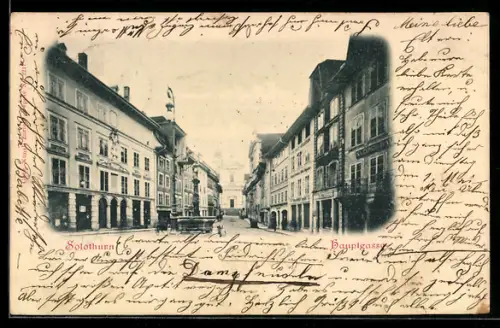 AK Solothurn, Hauptgasse mit Geschäften um 1900