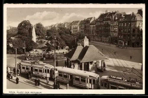 AK Köln-Neustadt, Platz der Republik jetzt Ebertplatz mit Strassenbahnen