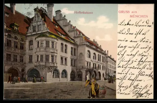 AK München, Münchner Hofbräuhaus mit Strasse und Kindl