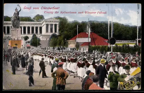 AK München, Oktoberfest, Einzug der Kellnerinnen zum Winzerer Fähndl