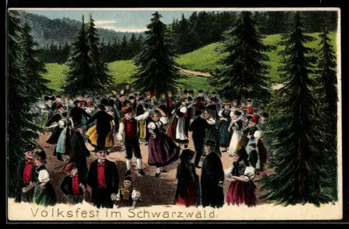 Künstler-Präge-AK Schwarzwald, Volksfest in Schwarzwälder Tracht
