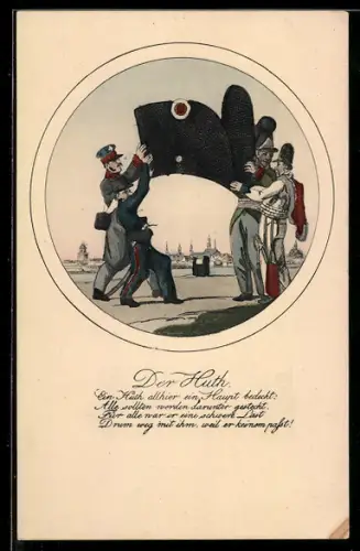 AK Der Huth Napoleon`s, Karikatur