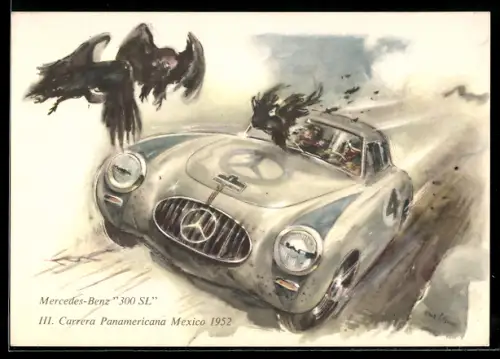 AK Mercedes-Benz 300SL auf der Rennpiste beim III.Carrera Panamericana 1952