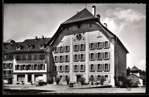 AK Lenzburg, Gebäude mit Uhr, Turmgebäude, Ortspartie