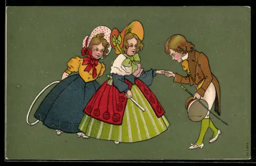 AK Junger Herr küsst Frau die Hand, Biedermeier