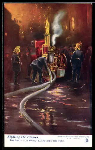 AK Fighting the Flames, The Brigade at work, connecting the hose