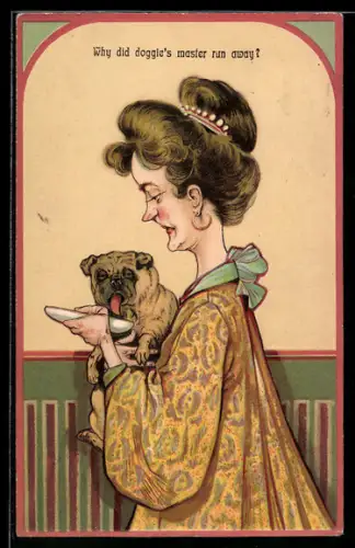 Lithographie Why did doggie`s master run away?, Scherz, Warum lief Herrchen fort?