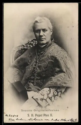 AK Papst Pius X. in seinem Sessel