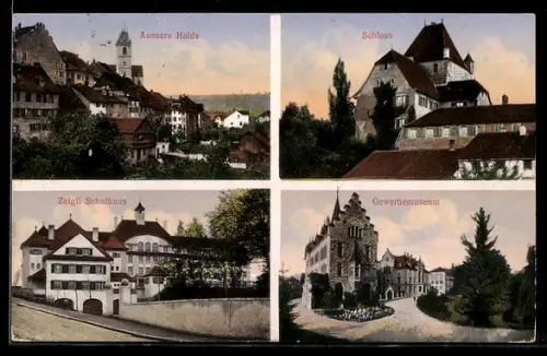 AK Aarau, Schloss, Zelgli Schulhaus, Gewerbemuseum