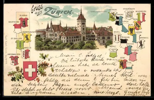 Lithographie Zürich, Schweiz. Landesmuseum, Wappen