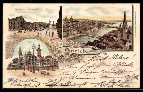 Lithographie Zürich, Bahnhof und Polytechnikum, Tonhalle