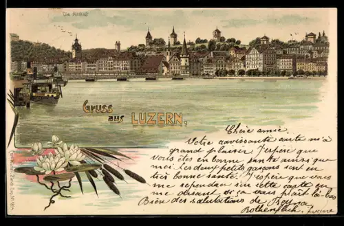 Lithographie Luzern, Altstadt und Seeufer