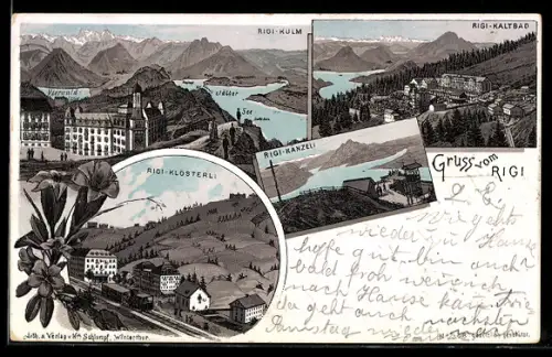 Lithographie Rigi, Rigi-Kulm, Rigi-Kaltbad, Rigi-Klösterli