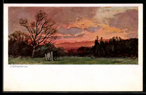 Künstler-AK August Splitgerber: Landschaftsbild beim Abendrot
