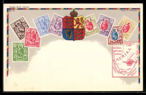 Lithographie Briefmarken und Wappen der Orange River Kolonie