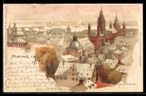 Künstler-AK Manuel Wielandt: Mainz, Ortsansicht mit Dom