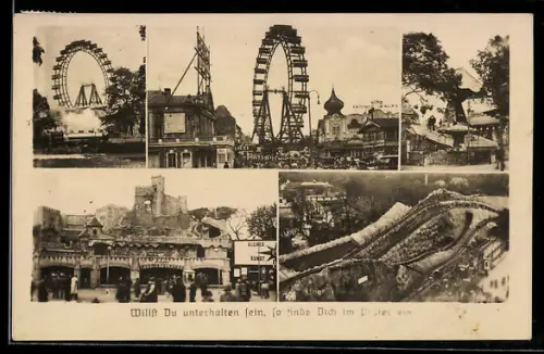 AK Wien, Prater, Riesenrad, Hochschaubahn, Geisterschloss