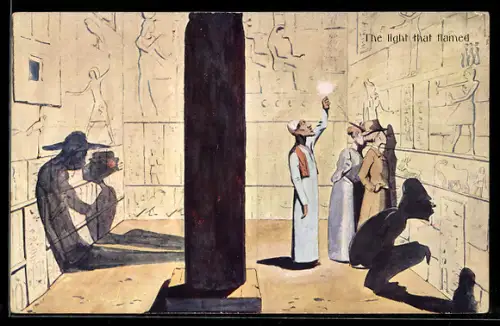 Künstler-AK Rudolf Pick: The light that flamed, Touristen betrachten Hieroglyphen