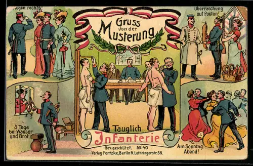 AK Soldaten bei der Musterung, Gruss von der Musterung