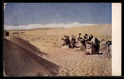 AK Deutsche Kolonie, Arbeiter beim Sandsieben auf der Suche nach Edelsteinen