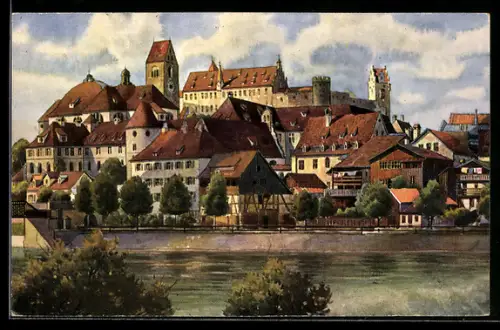 Künstler-AK Vinzenz Marschall: Füssen am Lech, Teilansicht mit Schloss