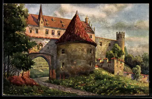 Künstler-AK J.Marschall: Füssen am Lech, Aufgang zum Schloss