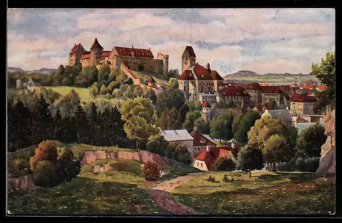 Künstler-AK Füssen, V. Marschall: Das Schloss und Umgebung