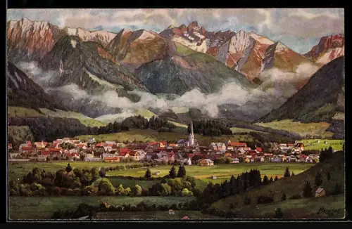 Künstler-AK V.Marschall: Oberstdorf, Gesamtansicht